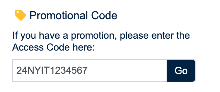 Screenshot of Promotional Code Form